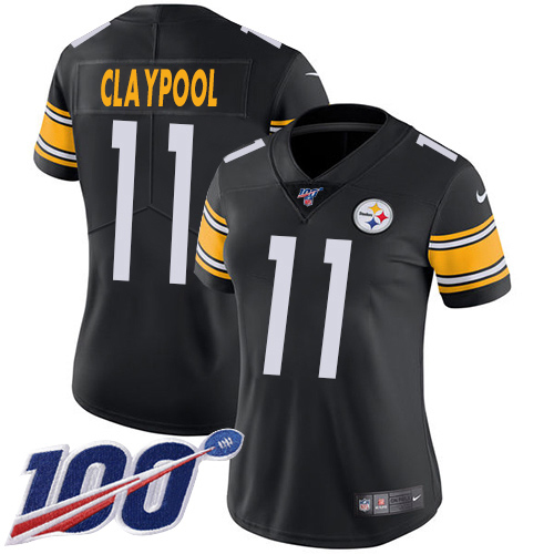 Pittsburgh Steelers #11 Chase Claypool Black Team Color Women Stitched NFL 100th Season Vapor Untouchable Limited Jersey->youth nfl jersey->Youth Jersey